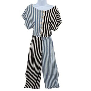 Free People Beach Changing Tides Set 2 Piece XS/TP Tall Petite Blue Striped